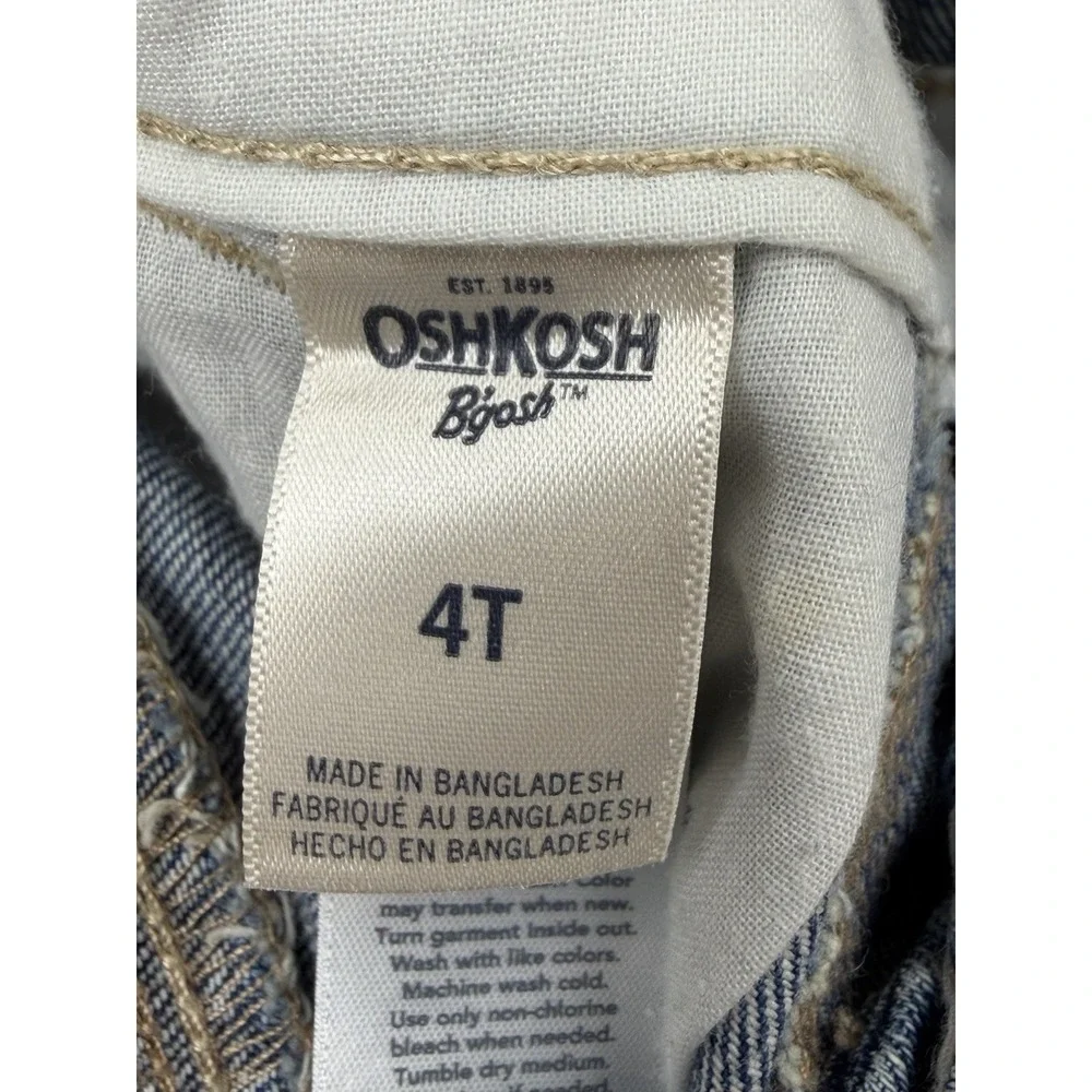 Oshkosh B'Gosh Denim Blue White Polka Dot Overalls Girls 4T Vestpak One-Piece